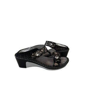 ALEGRIA Black Silver Wedge Sandals Slides Size 38/8